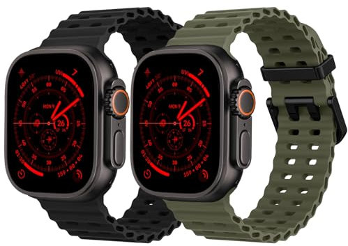 2 Stück Ocean Silikon Armband - Kompatibel mit Apple Watch Ultra 2/Ultra Armband 49mm 46mm 45mm 44mm, Soft Silikon Sport Armbänder für iWatch Ultra 2, iWatch Ultra Series 10 SE/9/8/7/6/5/4/3/2/1