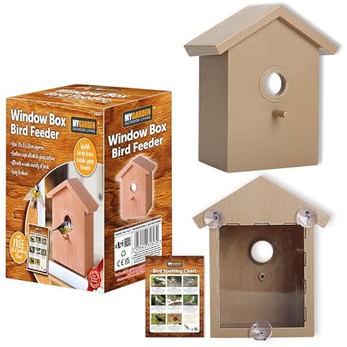 My Garden Window Bird Feeders with Suction Cups – Weather & UV Resistant, Easy to Clean & Assemble, Bird Feeder for Robins & Birds, Bird Spotting Chart (Window Mounted)