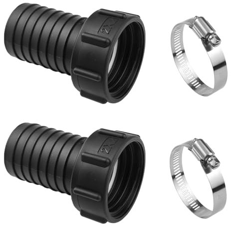 2 Stück IBC Adapter S60x6 (60 mm) auf Schlauchtülle, Innengewinde auf Tülle 50 mm, Gartenschlauch IBC Anschluss mit PVC-Dichtungen und Edelstahlschellen für Eine Vielzahl von Rohren und Ventilen