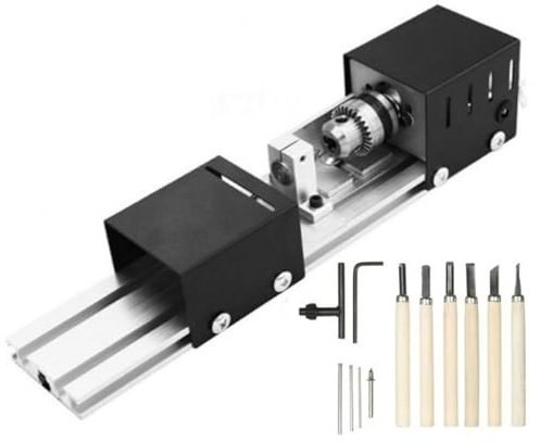Mini Tornio, Mini Sega da Tavolo, Metallo da 12-24 V Piccoli Tornio, 6 in 1 Modello di Legno Fai-da-Te Che Fa La Macinatura per Perle Perle per Il Tornio per Intagliare E Macinare Il Legno Black