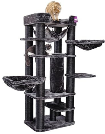 Petrebels Kratzbaum XXL, Panorama 185, Maine Coon Kratzbaum für große Katzen, Farbe Schwarz