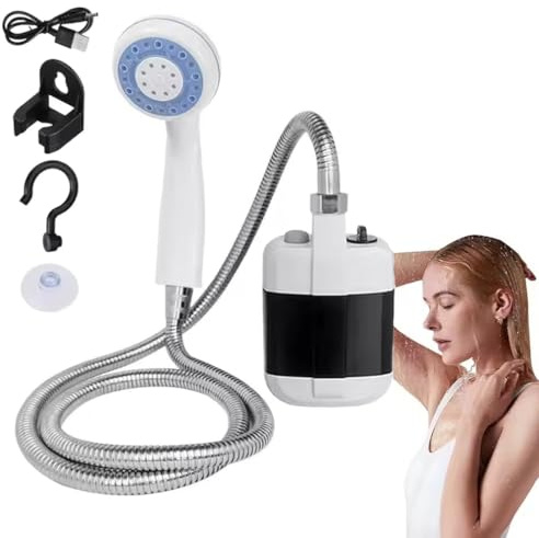 LUCKKY Tragbare Campingdusche mit Einstellbarem Durchfluss – für einfaches und bequemes Reinigen im Freien, 2200mAh Campingdusche Akku Camping, Mobile Duschen Außenduschen mit Duschkopf und Schlauch