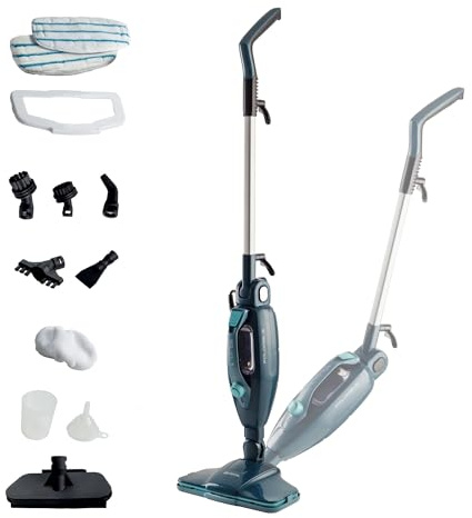 Ariete 4175 Steam Mop Foldable 10 in 1, klappbarer Dampfbesen, 1500 Watt, 10 Funktionen in 1, Zubehör-Set, Kapazität 350 cc, Blau