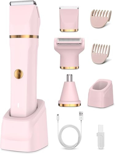 Lady Shavers for Women 3-in-1,Bikini Trimmer Woman IPX7 Waterproof,Nose Trimmer Rechargeable,Pubic Hair Trimmer for Women Wet and Dry,Painless Electric Foil Shaver for Body,Arms Legs Underarms, Pink
