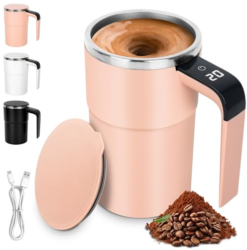 Mineup 380ml Selbstrührende Tasse, Selbstrührender Kaffeebecher, Automatische Magnetische Rührkaffeetasse, Wiederaufladbarer Intelligente Kaffeetasse mit Temperaturanzeige für Büro Zuhause (Rosa)