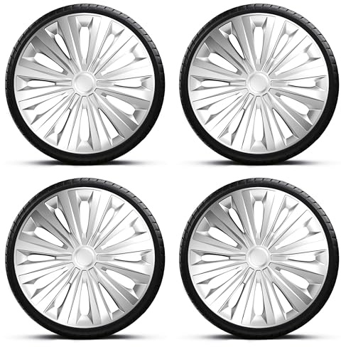 15 Inch Multi Silver Wheel Trim Covers Hub Caps, Set of 4 Fits Dacia Duster Sandero