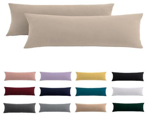 Beqnat Seitenschläferkissen Bezug 40x145 2er Set, Kissenbezug Warmes Beige | Mikrofaser Kopfkissenbezug 145x40 mit Reißverschluss, Kissenhülle 40 x 145 für Seitenschläferkissen, Bügelfrei & Knitterfrei