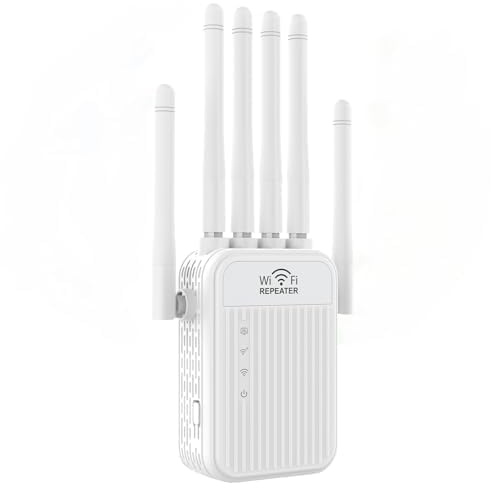 Répéteur WiFi 6 Puissant, 2025 Nouvel amplificateur de Signal WiFi, 6 antennes, 2 Ports LAN, amplificateur WiFi, Mode routeur/répéteur/AP, Couverture jusqu'à 300 m² pour la Maison et Le Bureau