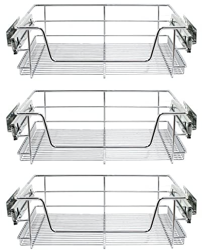 3 x KuKoo Teleskopschublade 60cm Ausziehbare Küchenschublade Schrankauszug Ablage Küchen Regal Korbauszug Schlafzimmerschublade für 600mm Breite Schränke Küchenorganisation Aufbewahrung Ordnungssystem