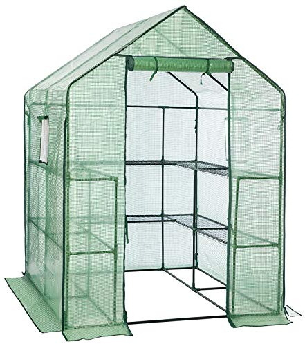 LARMNEE Gewächshaus, Foliengewächshaus, Tomatenhaus, Begehbares tomatengewächshaus, PE Gitterfolie, 10 Regalen und 2 Fenster, Stabil, Garten, Balkon, 145 x 141 x 198 cm, Grün EGN12GH02