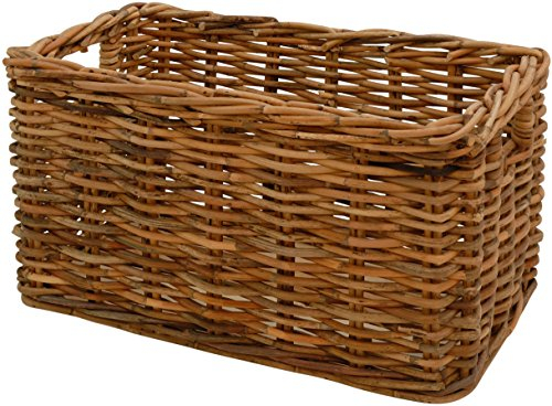 Futrado Stabiler Kaminholzkorb, Flechtkorb mit Holzboden/Rechteckiger Holzkorb aus unbehandeltem Natur-Rattan Korb Aufbewahrung Kamin (90x52)