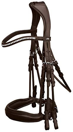 Schockemoehle Sports Anatomische Dressurhalfter Double Weymouth mit Rollleder und Bling-Stirnband Venice, braun, Cob