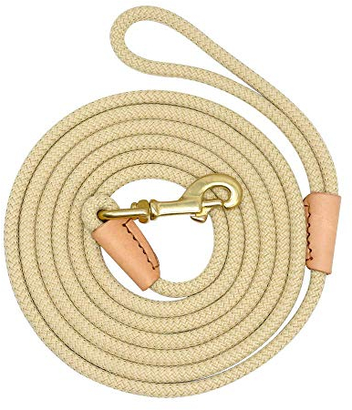 Schleppleine für Große Hunde 10M 20M 5M Hundeleine Trainingsleine Hund Runde Gummierte Griff rutschfeste und Robuste Trainingsleine Karabiner aus Messing (3m, Beige)
