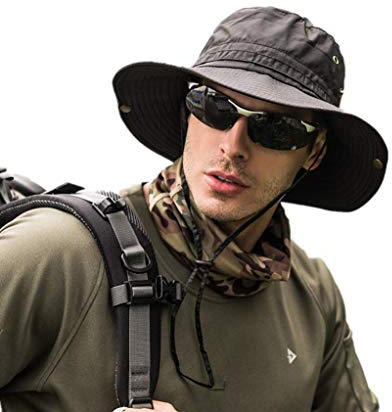 Gshy Sonnenhut im Freien, Herren, Wandern, schnelltrocknend, für den Sommer, wasserdicht, für Angeln, Wandern, Camping, Wassersport, Schwarz