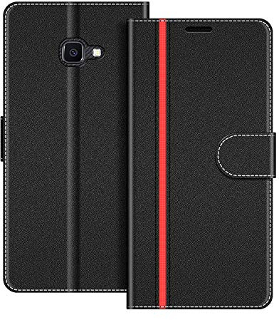 COODIO Handyhülle für Samsung Galaxy Xcover 4S Handy Hülle, Samsung Galaxy Xcover 4S Hülle Leder Handytasche Kartenfächer für Samsung Galaxy Xcover 4S Klapphülle Tasche, Schwarz/Rot