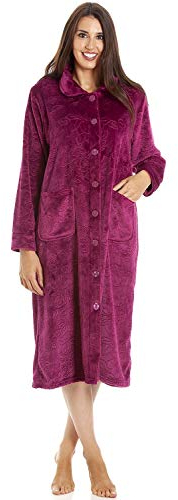 Camille Womens Various Coloured Bathrobes Supersoft Luxury Button Up Front Housecoats 10-12 BURG