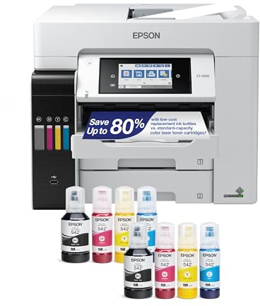 Epson EcoTank Pro ET-5850 Wireless Color All-in-One Supertank Printer with Scanner, Copier, Fax and Ethernet, White