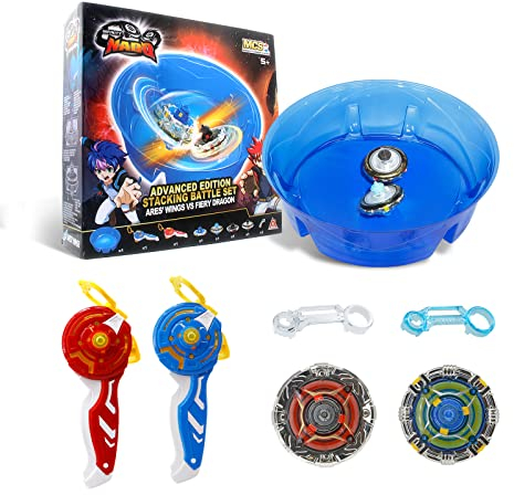 INFINITY NADO Lanceur Toupie Set Jouet Enfant 5 6 7 8 9 10 11 12 Ans, Arène de Combat Battle Set avec 2 toupies empilables,Garcon Fille Cadeau