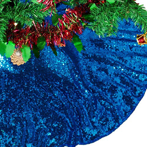 AMZLOKAE Weihnachtsbaumrock 121,9 cm blauer Baumrock Pailletten Baumrock Halloween Baumrock Weihnachtsbaum Rock Funkeln Weihnachtsbaum Rock Urlaub Dekorationen Baumrock Kit Thanksgiving Neujahr Dekor