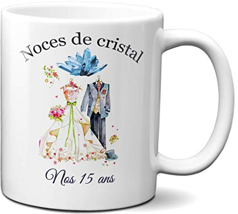 L'Esprit Des Anges Tasse-Mug Cadeau Anniversaire 15 Ans de Mariage Noce de Cristal Original Amour Couple Romantique