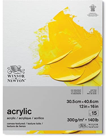 Winsor & Newton 6534003 Acrylpapier im Block - 15 Blatt mit Leinwandstruktur 30,5 x 40,6cm , 300g/m², Säurefrei, ohne optische Aufheller, Alterungsbeständig für Acrylfarbe und Medien