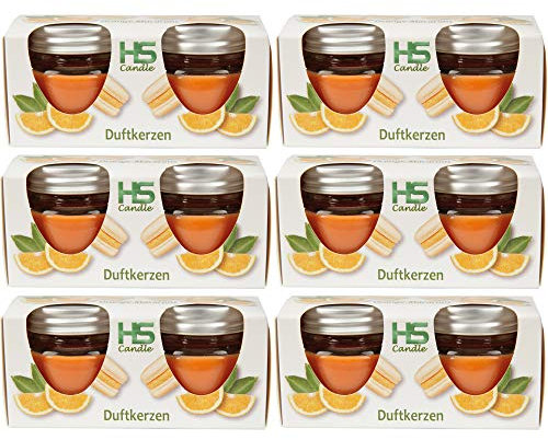 Duftkerze im Glas Macaron Orange mit Deckel, 12er Pack mit je ca. 7 Std. Brenndauer, Ø6cm, Raumduft als Geschenk, Kerze als Dekoration