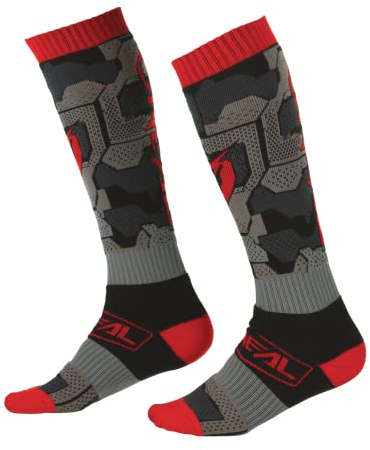 O'NEAL | Mountainbike Motocross Socken | MTB Downhill Freeride | Schweißabsorbierend, Verstärkter Fersen & Sohlenbereich | Pro MX Camo V.22 Socken | Unisex | Erwachsene | Schwarz Rot | One Size