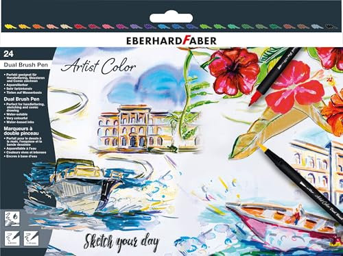EBERHARD FABER 558224 - Dual Brush Pen Artist Color, 24 Filzstifte dicke und dünne Spitze, aquarellierbar