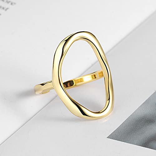 HCMA Bague géométrique Minimaliste irrégulière Creuse Ellipse Or Couleur Argent pour Femmes bagues Ouvertes