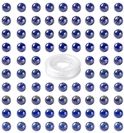 BEEFLYING 100 Stück 8mm Natürliche Blaue Lapislazuli Stein Runde Form Kristall Stein Perlen Edelstein Lose Abstandsperlen für Schmuckherstellung DIY Handwerk