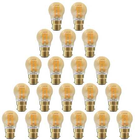 paul russells LED Filament Golf Ball Lights BC Bayonet Cap B22 Fitting, 35w Equivalent, 4.5Watt G45 400LM LED Bulbs, 2200K Extra Warm White Lamp, Energy Saving Chandelier Lightbulbs, Pack of 20