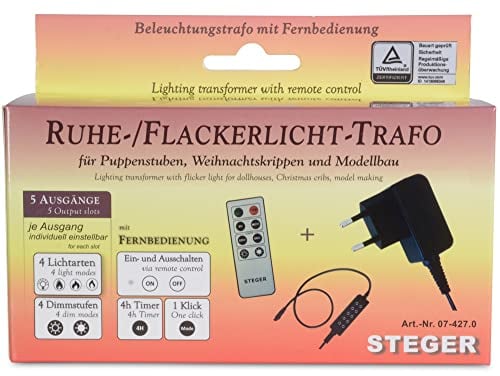 Riffelmacher Ruhe- / Flackerlicht Trafo mit Fernbedienung 78528 - Zubehör Netzteil Puppenstube Weihnachtskrippe Modelleisenbahn Elektrik Dimmbar Timer