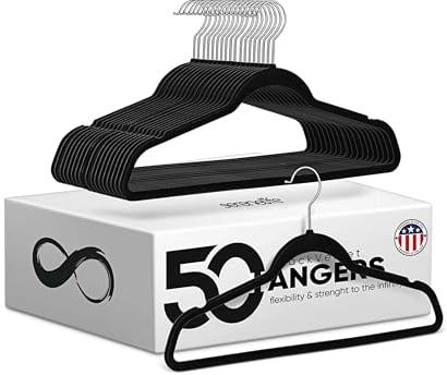SereneLife 50 Kleiderbügel Schwarz & Rutschfest – Kleiderbügel Samt & Platzsparend mit drehbarem Haken, stark belastbar bis 4,5kg – für knitterfreie Kleideraufbewahrung & Organisation– Hangers Clothes