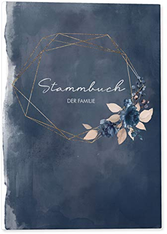 DeinWeddingshop Stammbuch der Familie Personalisiert | Klassisches Standesamt Format 13 x 20 cm | 6-Ringmechanik | Watercolor Breeze Blau | Register & Personalisierung | Made in Germany