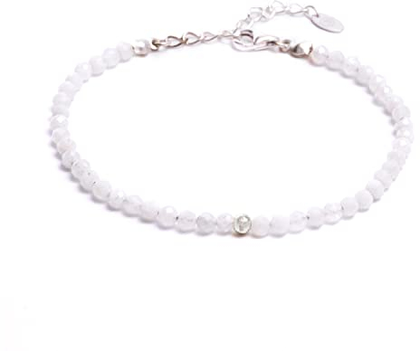 BERGERLIN Mondstein Armband grau - facettiertes, graues Armband - Silber - XS-S