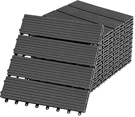 NAIZY Terrassenfliesen Balkon Bodenbelag 30x30cm Balkonfliesen Klicksystem WPC Terrassen Kunststoff in Holz-Optik Zusammenbaubar für Garten Balkon Terrasse (33er Set für 3m², Anthrazit)