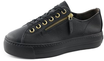 Paul Green Damen Pauls, Frauen Low-Top Sneaker,Plateausohle,Halbschuhe,straßenschuhe,Strassenschuhe,Sportschuhe,Schwarz (SCHWARZ/Gold),38.5 EU / 5.5 UK