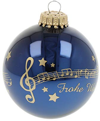 Weihnachtskugel Notenzeile Stille Nacht & Sterne aus Glas 7 cm (cobaltblau) | Festlicher Weihnachtsschmuck mit Notenzeile Stille Nacht, Violinschlüssel & Sternen – goldener Siebdruck, Made in Germany
