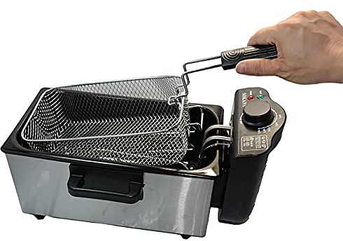 XUETAO Freidora eléctrica de 3 L Freidora de Grasa de Acero Inoxidable Controles de Temperatura Ajustables Cesta de Aceite extraíble Fácil Limpieza Mango ergonómico Cool Touch 2000 W