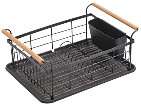 MSV Abtropfgestell Geschirrabtropfgestell, Abtropfgitter, Geschirr Abtropfkorb, Abtropfständer, Abtropfschale, Geschirrabtropfständer, Geschirrabtropfkorb, Bambus Farbe: Schwarz matt