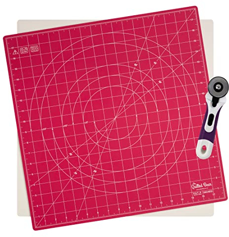 The Quilted Bear 360° Rotating & Lockable Self-Healing Cutting Mat 18 x 18 with 45mm Rotary Cutter - Pink: Your Ultimate Crafting Companion for Precision and Convenience.