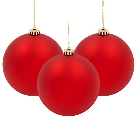 The Christmas Workshop Set Of 3pcs 15cm Traditional Matt Baubles/Elegant Festive Designs/Christmas Tree Decorations with Hanging String (Red)