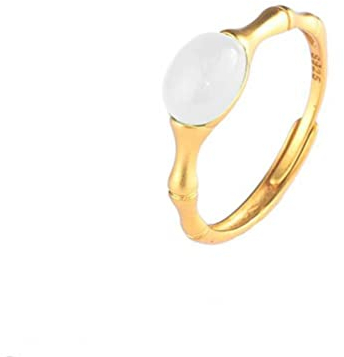 WEISHA Goldener Nephrit-Weißer Jade-925-Sterlingsilber-Ring-Schmuck-Frauen-Bambusweinlese-Mattierter Offener Ringweiße Jade