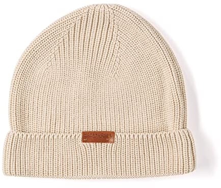 Hofbrucker Stylische Beanie Mütze aus Bio Baumwolle für Babys und Kinder Grobstrick Mütze Jungen und Mädchen Beige, 50/52
