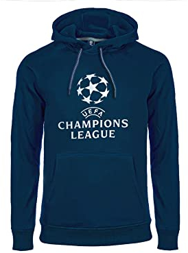 Felpa Champions Coppa Campioni Modello Logo Competizione. Felpa con Cappuccio 100% Cotone. Adulto Ragazzo. (XXL)