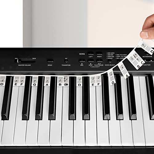 Removable Silicone Piano Notes Guide - Reusable 88 Key Full Size Piano Keyboard Note Labels, No Need Stickers, Keyboard Piano Note Strips with Box, Great Learning Tool for Beginners (Black White)