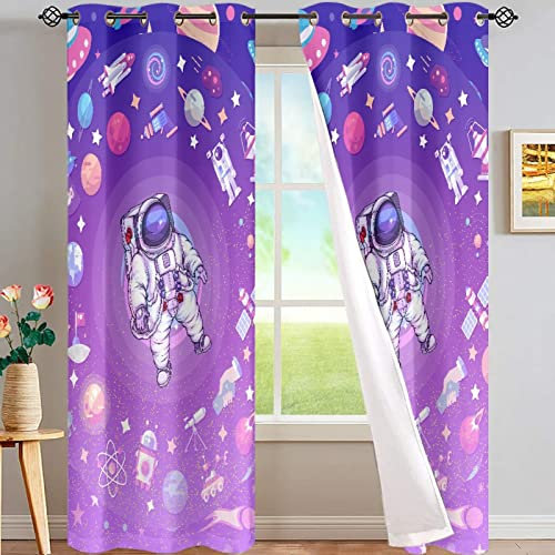 Dajingkj Verdunkelungsvorhänge, Gardinen, 160 cm Länge, 2 Paneele, lichtblockierend, Fenstervorhang, Astronauten, wärmeisolierte Ösenvorhänge für Jungenzimmer