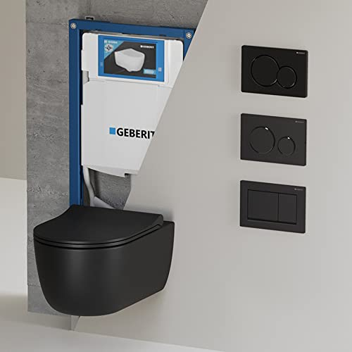 Hänge WC Spülrandlos 54cm Schwarz Matt I WC Komplettset Geberit Sigma20 I Wand WC randlos I Softclose WC Sitz I Geberit Duofix UP-Element 112cm