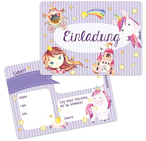 Papierdrachen 12 Einladungskarten zum Geburtstag für Kinder - Motiv Einhorn - Geburtstagseinladungen für deine Geburtstagsparty (DIN A6 mit abgerundeten Ecken)