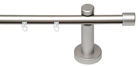 Garesa Gardinenstange Kea Ø 20mm, 1-läufig, Chrom, matt I Aluminium Vorhangstange inkl. Gleiter I Endknopf Kappe I Für mittelschwere Vorhänge I 160cm